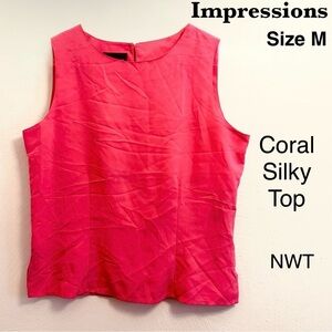 5/$15💥 Impressions Coral Silky Tank Top Sleeveless Blouse